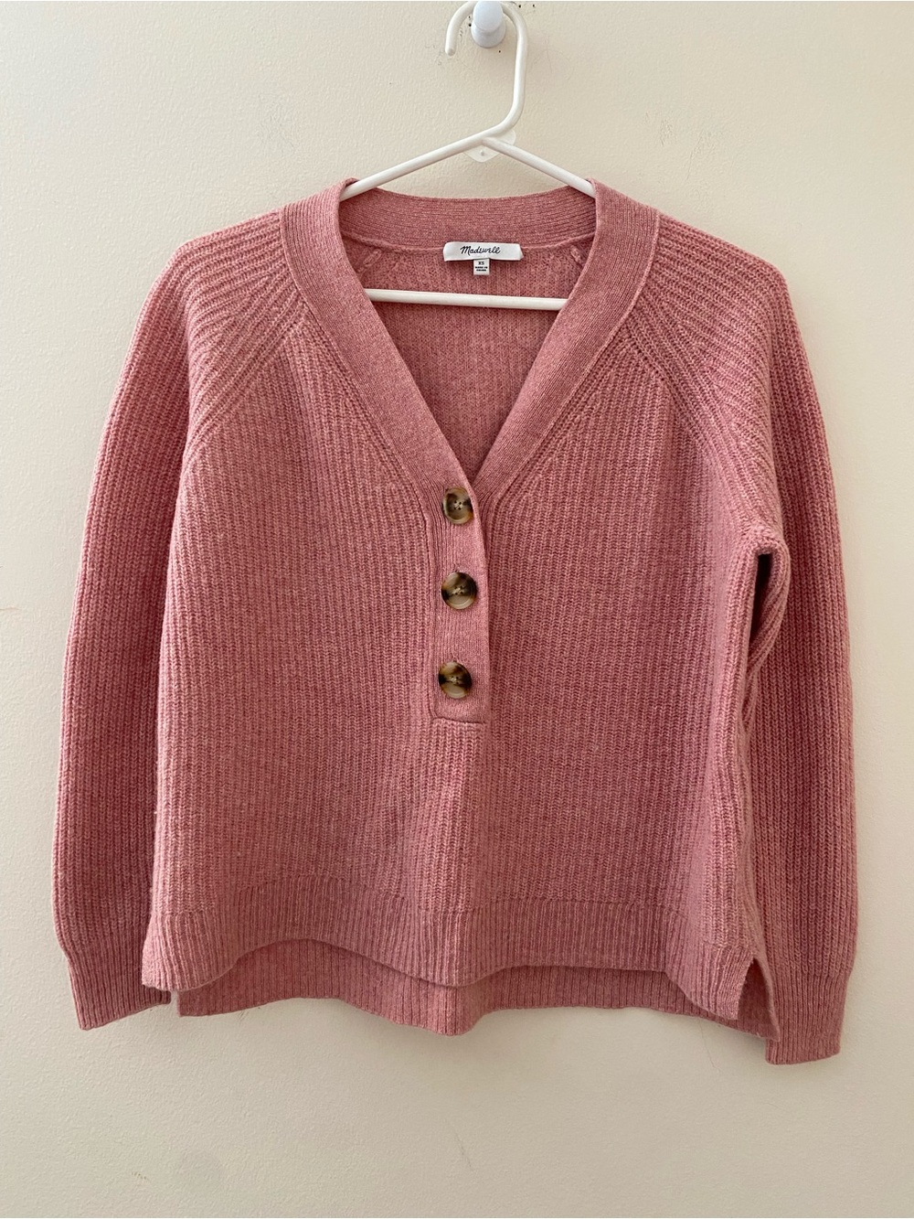 Madewell Wool Blend Rose Pink Ribbed V-Neck oversized sweater